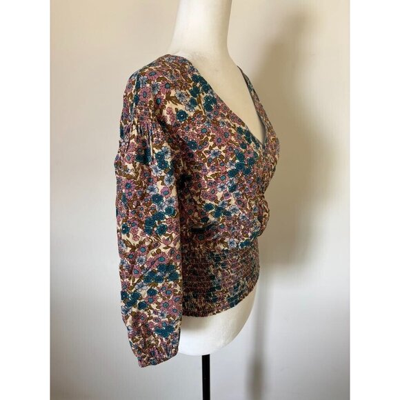 ANTHROPOLOGIE MAEVE Odette Smocked Blouse Size Small Floral 3/4 Sleeve V-Neck - Picture 6 of 10